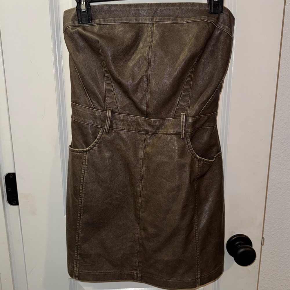 Fashion Nova Faux Leather Strapless Mini Dress – Brown – Size Small